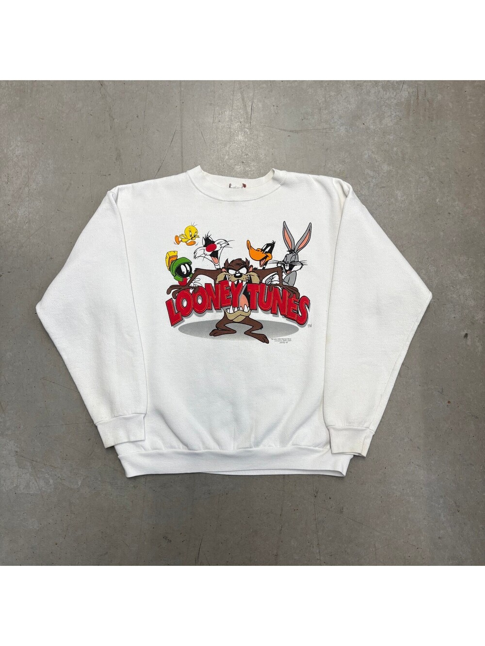 Vintage 90s Looney Tunes Characters Cartoon Sweatshirt Large White